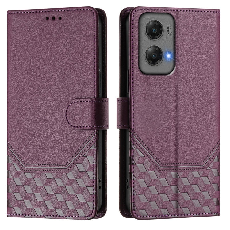 For Motorola Moto G Stylus 5G 2024 Honeycomb Embossing RFID Leather Phone Case(Violet) by buy2fix