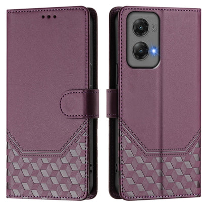 For Motorola Moto G Stylus 5G 2024 Honeycomb Embossing RFID Leather Phone Case(Violet) by buy2fix
