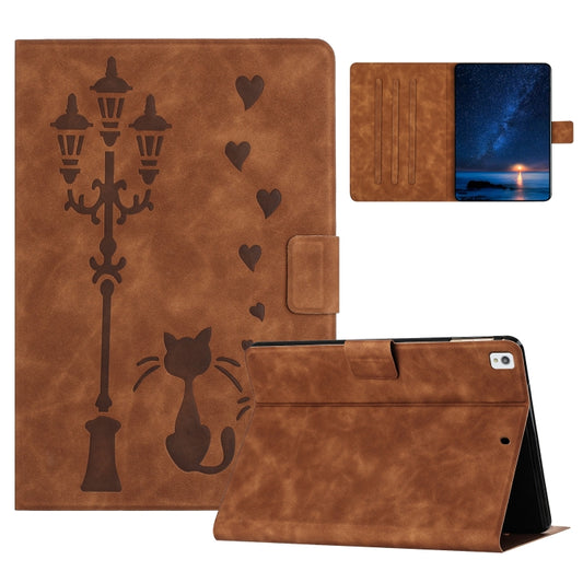 For iPad 10.2 2021 / 2020 / 10.5 2019 Embossed Couple Cat Smart Tablet Leather Case(Brown) - iPad 10.2 Cases by buy2fix | Online Shopping UK | buy2fix