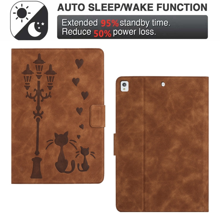 For iPad 10.2 2021 / 2020 / 10.5 2019 Embossed Couple Cat Smart Tablet Leather Case(Brown) - iPad 10.2 Cases by buy2fix | Online Shopping UK | buy2fix