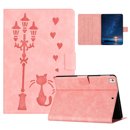 For iPad 10.2 2021 / 2020 / 10.5 2019 Embossed Couple Cat Smart Tablet Leather Case(Pink) - iPad 10.2 Cases by buy2fix | Online Shopping UK | buy2fix