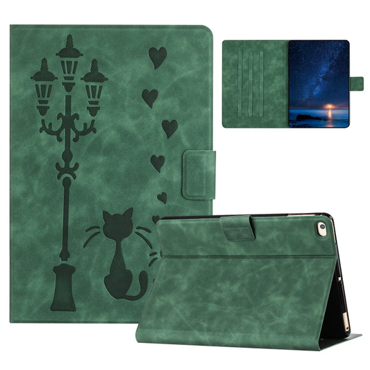 For iPad Air / Air 2 / 9.7 2017 / 2018 Embossed Couple Cat Smart Tablet Leather Case(Green) - iPad 9.7 (2018) & (2017) Cases by buy2fix | Online Shopping UK | buy2fix