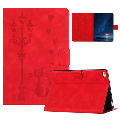 For iPad Air / Air 2 / 9.7 2017 / 2018 Embossed Couple Cat Smart Tablet Leather Case(Red) - iPad 9.7 (2018) & (2017) Cases by buy2fix | Online Shopping UK | buy2fix
