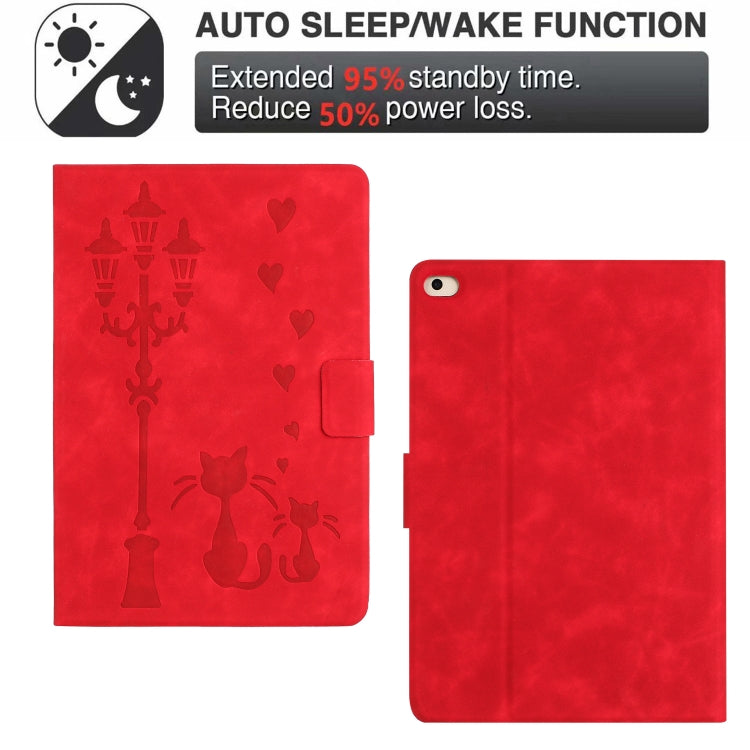 For iPad Air / Air 2 / 9.7 2017 / 2018 Embossed Couple Cat Smart Tablet Leather Case(Red) - iPad 9.7 (2018) & (2017) Cases by buy2fix | Online Shopping UK | buy2fix