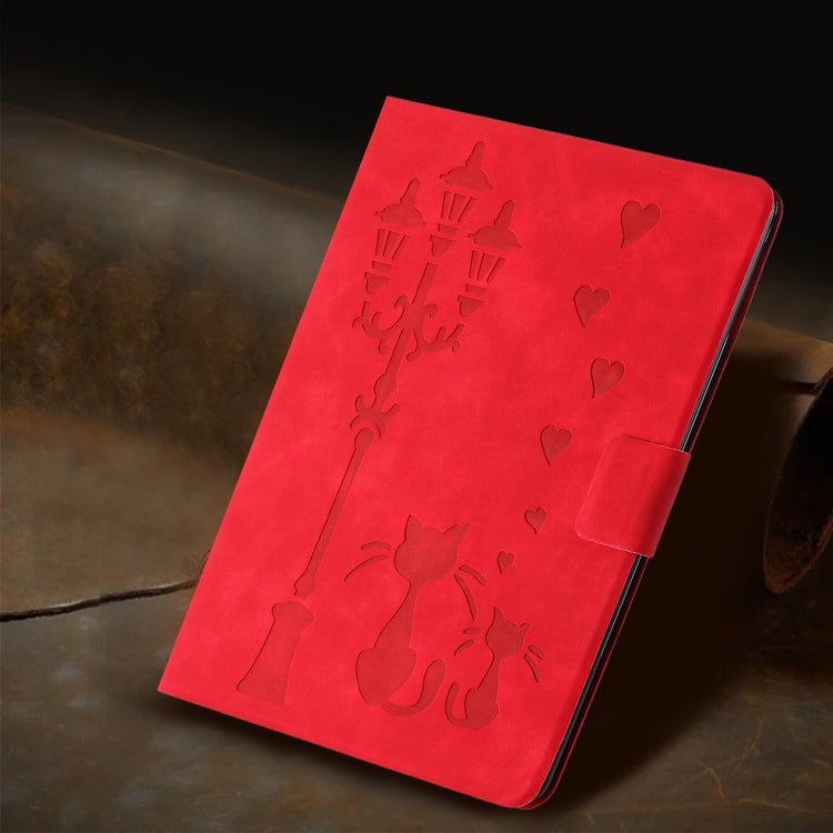 For iPad 2025 / 2022 Embossed Couple Cat Smart Tablet Leather Case(Red) - iPad 2025 / 2022 Cases by buy2fix | Online Shopping UK | buy2fix