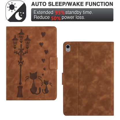 For iPad 2025 / 2022 Embossed Couple Cat Smart Tablet Leather Case(Brown) - iPad 2025 / 2022 Cases by buy2fix | Online Shopping UK | buy2fix