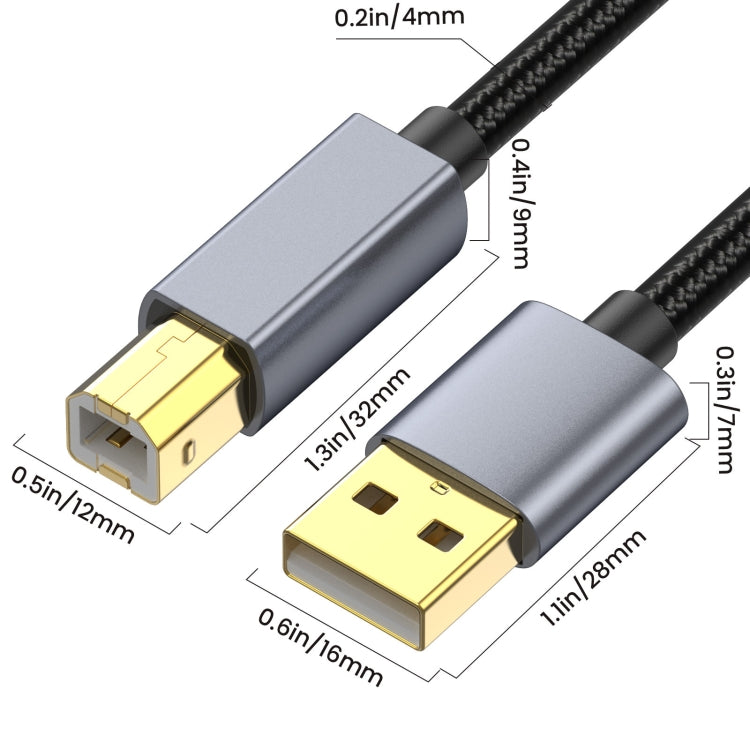 USB 2.0 A Male to B Male Square Port Printer Data Transmission Extension Cable, Length:0.3m by buy2fix