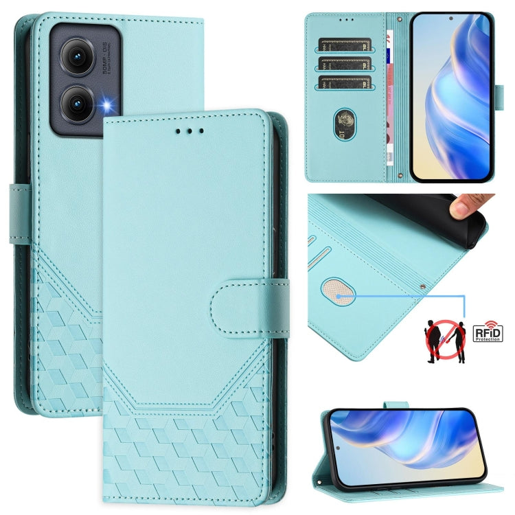 For Motorola Edge 5G 2024 Honeycomb Embossing RFID Leather Phone Case(Mint Green) by buy2fix
