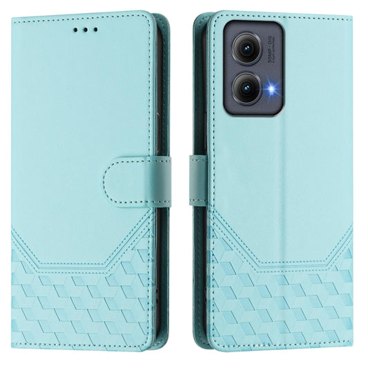 For Motorola Edge 5G 2024 Honeycomb Embossing RFID Leather Phone Case(Mint Green) by buy2fix