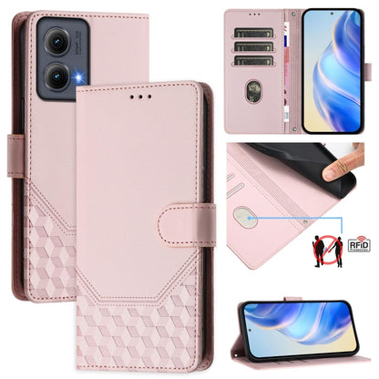 For Motorola Edge 5G 2024 Honeycomb Embossing RFID Leather Phone Case(Pink) by buy2fix