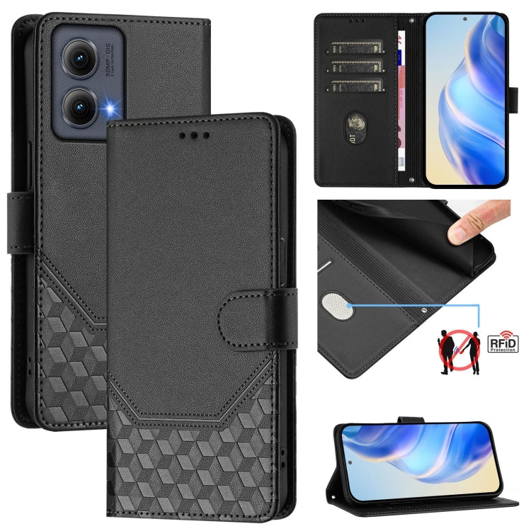 For Motorola Edge 5G 2024 Honeycomb Embossing RFID Leather Phone Case(Black) by buy2fix