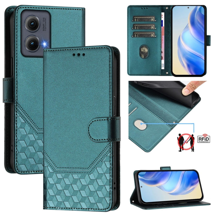 For Motorola Edge 5G 2024 Honeycomb Embossing RFID Leather Phone Case(Peacock Green) by buy2fix