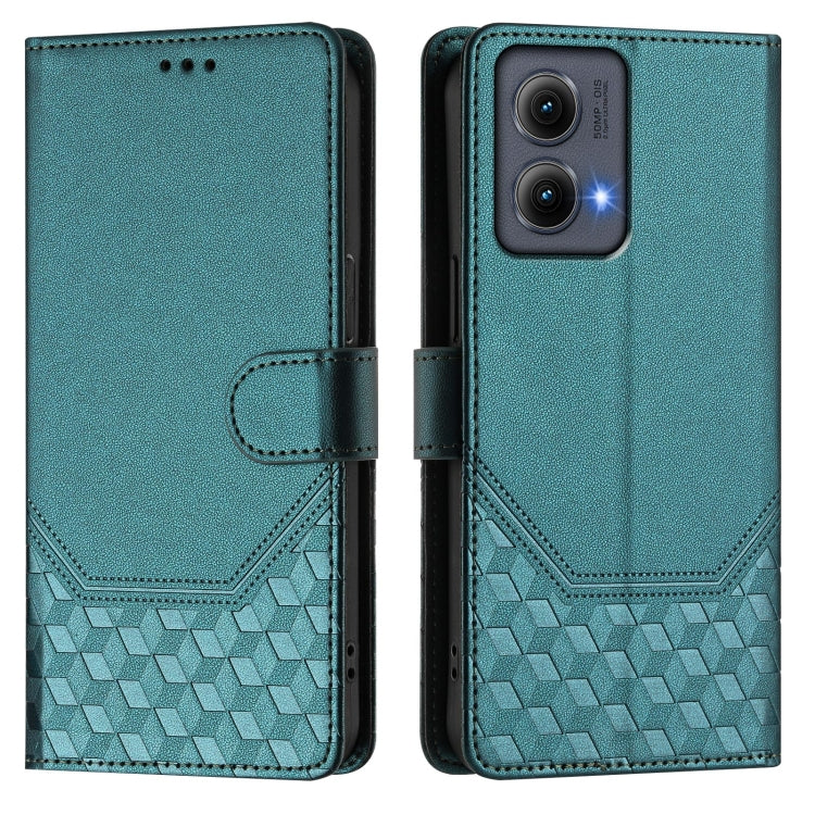 For Motorola Edge 5G 2024 Honeycomb Embossing RFID Leather Phone Case(Peacock Green) by buy2fix