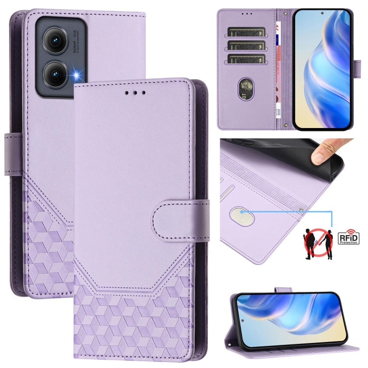 For Motorola Edge 5G 2024 Honeycomb Embossing RFID Leather Phone Case(Light Purple) by buy2fix