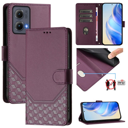 For Motorola Edge 5G 2024 Honeycomb Embossing RFID Leather Phone Case(Violet) by buy2fix