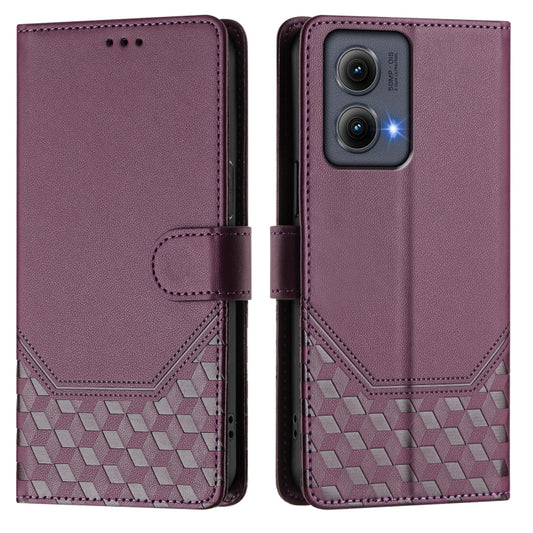 For Motorola Edge 5G 2024 Honeycomb Embossing RFID Leather Phone Case(Violet) by buy2fix
