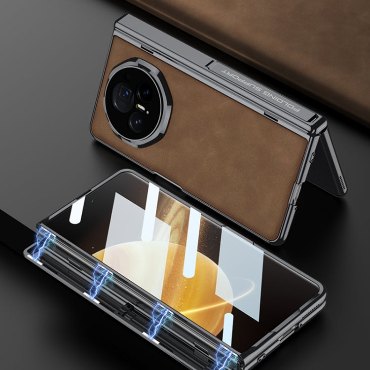 For Honor Magic V3 GKK Integrated Magnetic Fold Hinge Leather Shockproof Phone Case(Matte Brown) - Honor Cases by GKK | Online Shopping UK | buy2fix