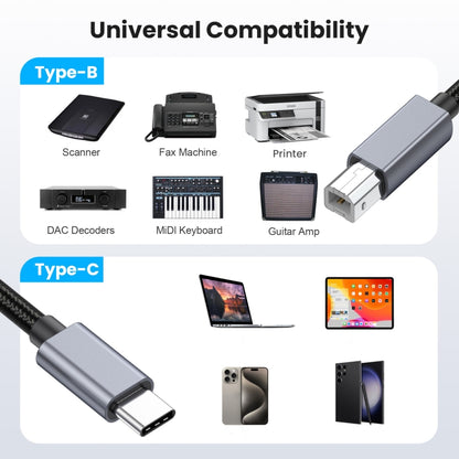 USB-C / Type-C to USB-B BM Printer MIDI Keyboard Adapter Cable, Length:1.8m by buy2fix
