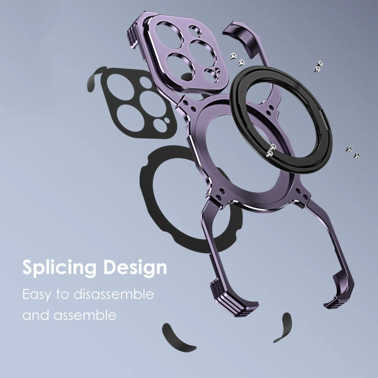 For iPhone 16 Pro Max Mechanical Arm Borderless MagSafe Holder Metal Phone Case(Silver) by buy2fix