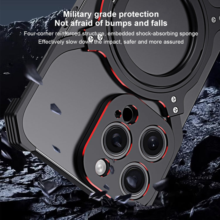 For iPhone 16 Pro Mechanical Arm Borderless MagSafe Holder Metal Phone Case(Black Purple) by buy2fix