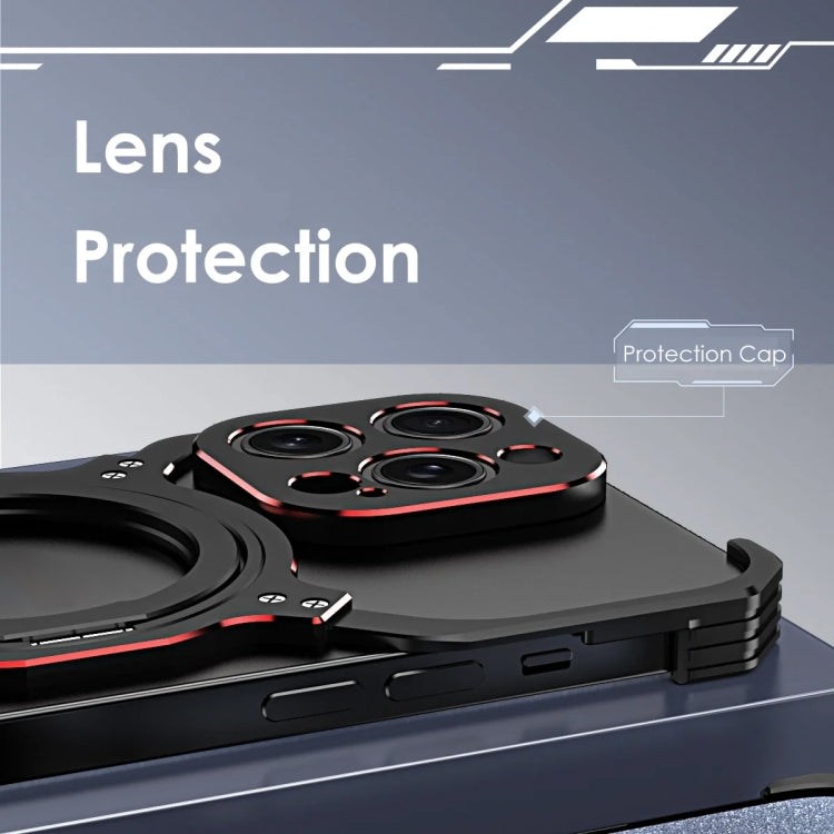 For iPhone 16 Pro Mechanical Arm Borderless MagSafe Holder Metal Phone Case(Black Red) by buy2fix