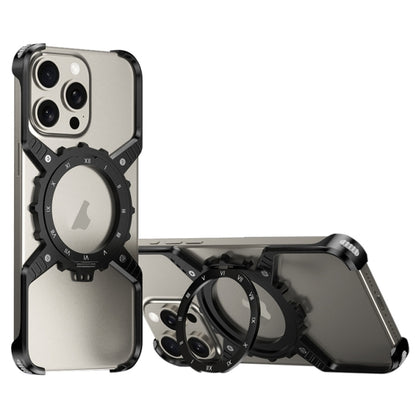 For iPhone 15 / 14 / 13 Pro Max Mechanical Gear MagSafe Holder Borderless Metal Phone Case(Black) - iPhone 15 Pro Max Cases by buy2fix | Online Shopping UK | buy2fix