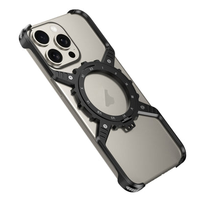 For iPhone 15 / 14 / 13 Pro Max Mechanical Gear MagSafe Holder Borderless Metal Phone Case(Black) - iPhone 15 Pro Max Cases by buy2fix | Online Shopping UK | buy2fix