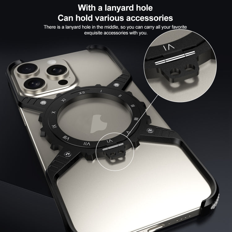 For iPhone 16 Pro Max Mechanical Gear MagSafe Holder Borderless Metal Phone Case(Gold) by buy2fix