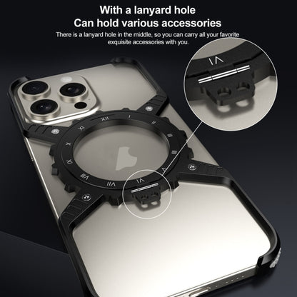 For iPhone 15 / 14 / 13 Pro Max Mechanical Gear MagSafe Holder Borderless Metal Phone Case(Black) - iPhone 15 Pro Max Cases by buy2fix | Online Shopping UK | buy2fix
