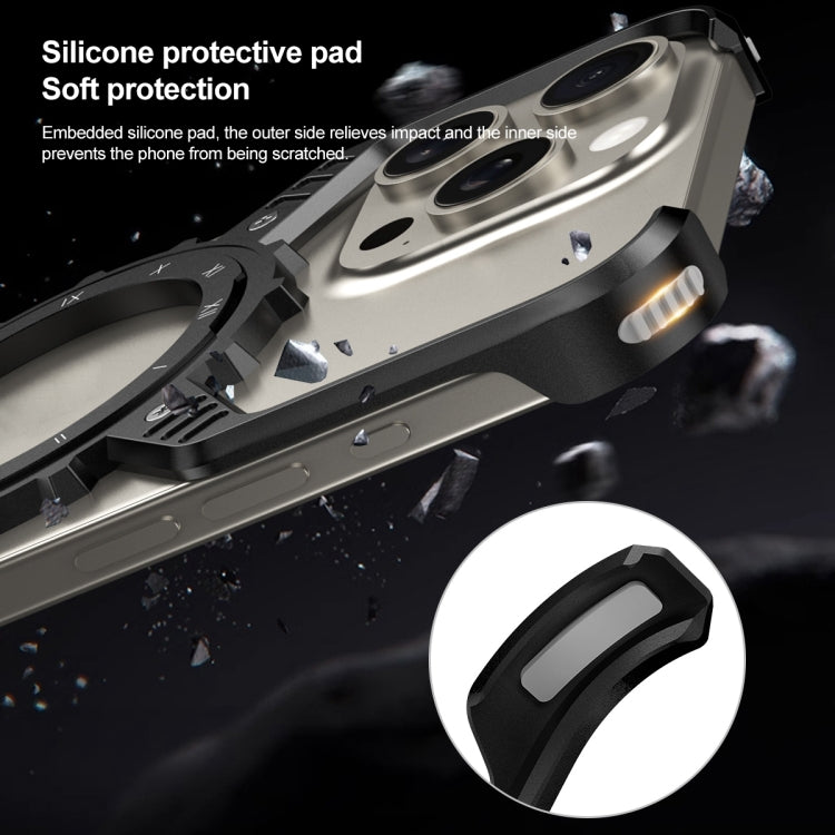 For iPhone 16 Pro Mechanical Gear MagSafe Holder Borderless Metal Phone Case(Silver) by buy2fix