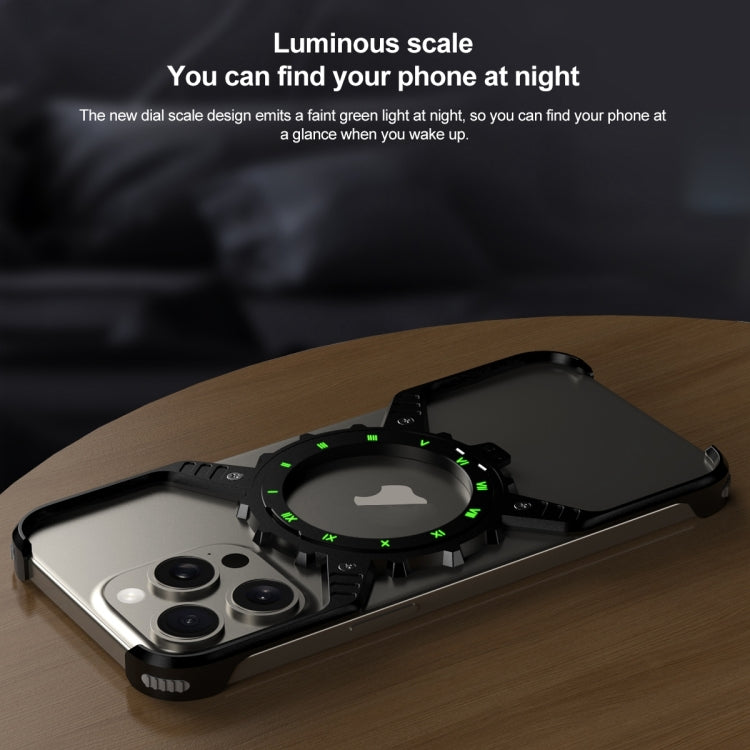 For iPhone 15 / 14 / 13 Pro Max Mechanical Gear MagSafe Holder Borderless Metal Phone Case(Silver) - iPhone 15 Pro Max Cases by buy2fix | Online Shopping UK | buy2fix