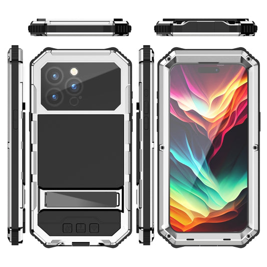 For iPhone 15 Pro Max R-JUST Life Waterproof Dustproof Shockproof Holder Phone Case(Silver) - iPhone 15 Pro Max Cases by R-JUST | Online Shopping UK | buy2fix