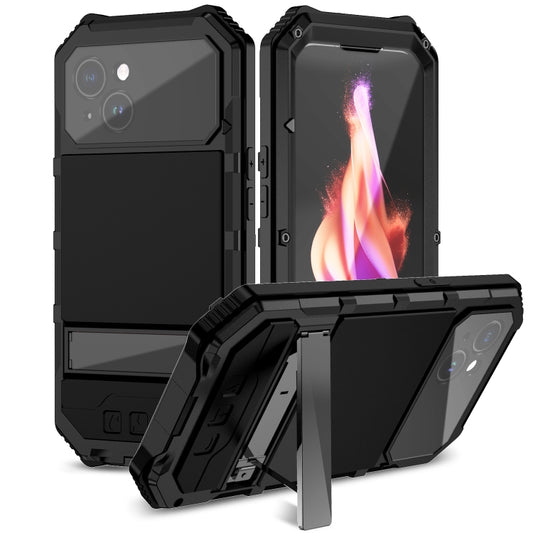 For iPhone 15 Plus R-JUST Life Waterproof Dustproof Shockproof Holder Phone Case(Black) - iPhone 15 Cases by R-JUST | Online Shopping UK | buy2fix