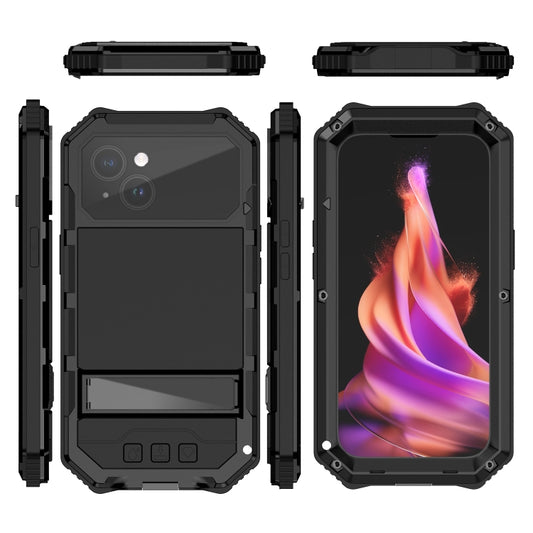 For iPhone 15 Plus R-JUST Life Waterproof Dustproof Shockproof Holder Phone Case(Black) - iPhone 15 Cases by R-JUST | Online Shopping UK | buy2fix