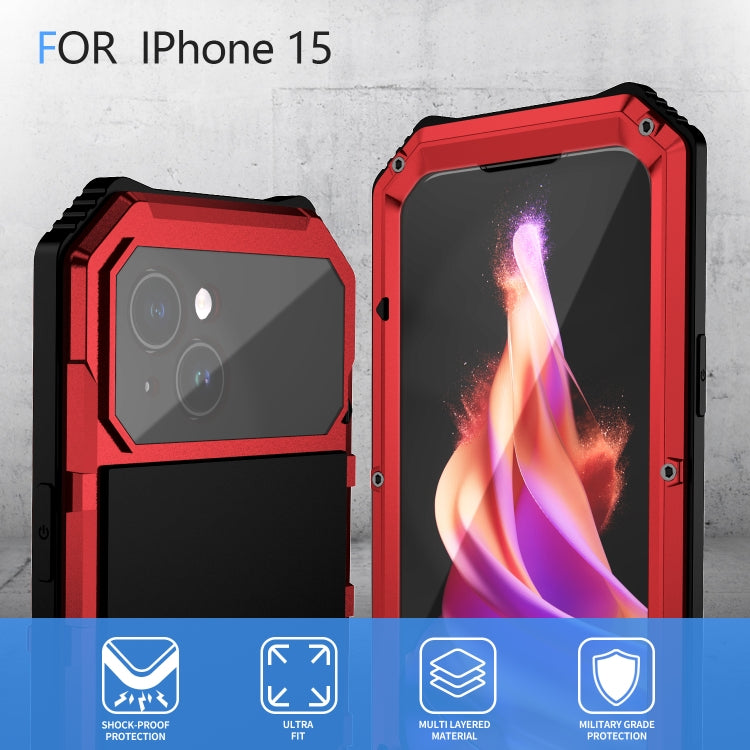 For iPhone 15 Plus R-JUST Life Waterproof Dustproof Shockproof Holder Phone Case(Red) - iPhone 15 Cases by R-JUST | Online Shopping UK | buy2fix