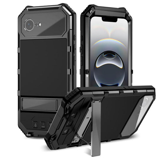 For iPhone 17e / 16e R-JUST Life Waterproof Dustproof Shockproof Holder Phone Case(Black)