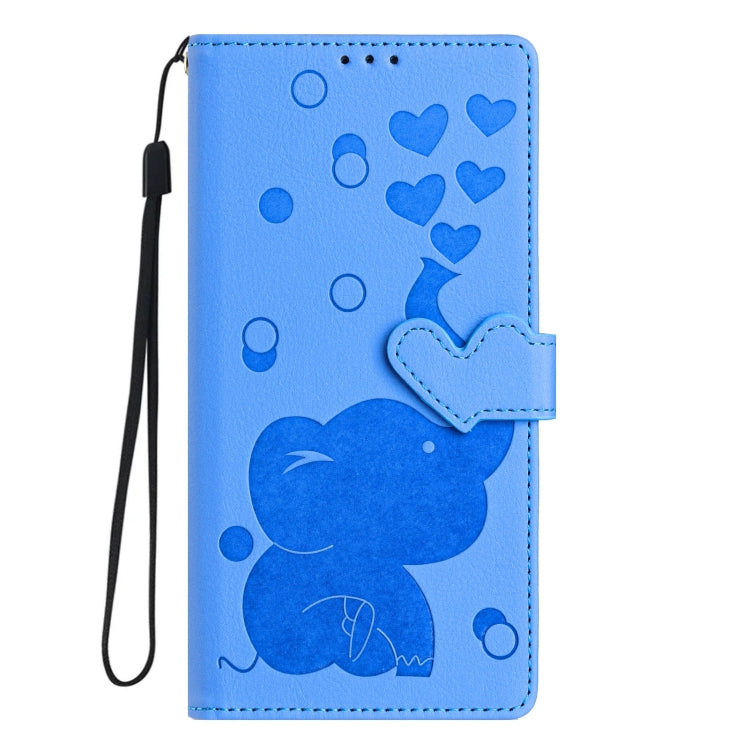 For iPhone 16 Pro Max Cartoon Elephant Embossed Leather Phone Case(Blue) by buy2fix
