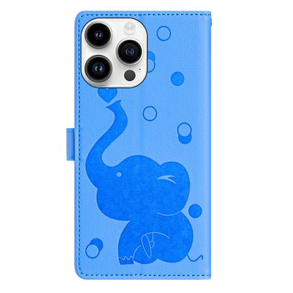 For iPhone 16 Pro Max Cartoon Elephant Embossed Leather Phone Case(Blue) by buy2fix