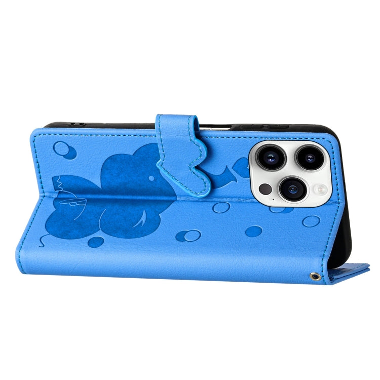 For iPhone 16 Pro Max Cartoon Elephant Embossed Leather Phone Case(Blue) by buy2fix