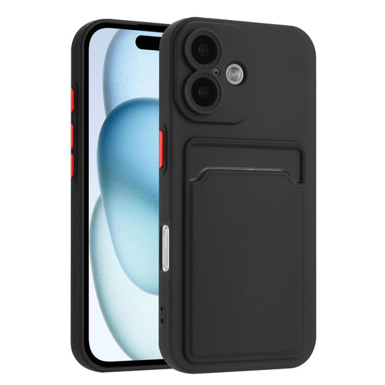 For iPhone 16 Skin Feel Card Contrast Color Button TPU Phone Case(Black)