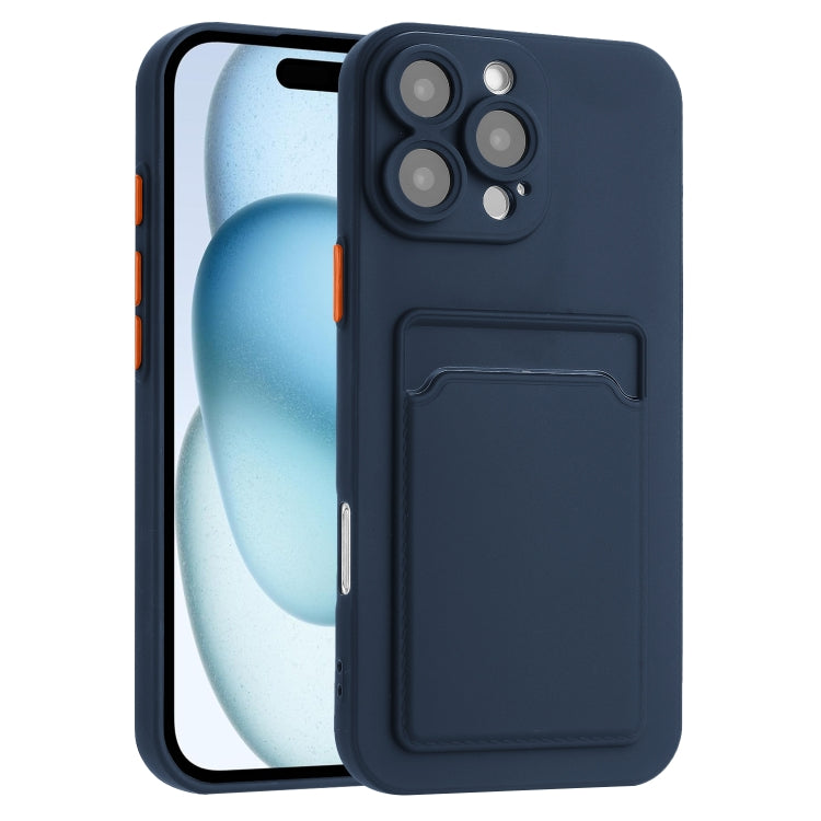 For iPhone 16 Pro Skin Feel Card Contrast Color Button TPU Phone Case(Dark Blue) by buy2fix