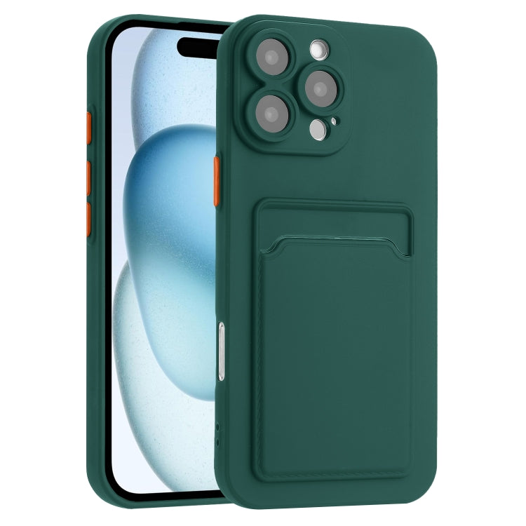 For iPhone 16 Pro Max Skin Feel Card Contrast Color Button TPU Phone Case(Dark Green) by buy2fix