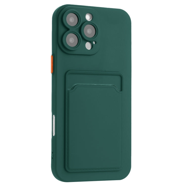 For iPhone 16 Pro Max Skin Feel Card Contrast Color Button TPU Phone Case(Dark Green) by buy2fix