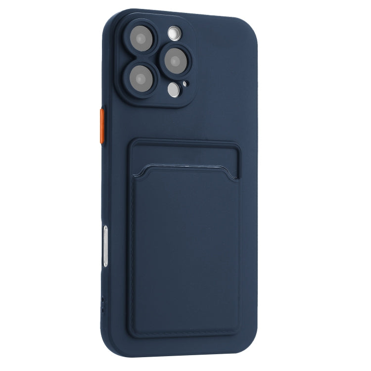 For iPhone 16 Pro Max Skin Feel Card Contrast Color Button TPU Phone Case(Dark Blue) by buy2fix
