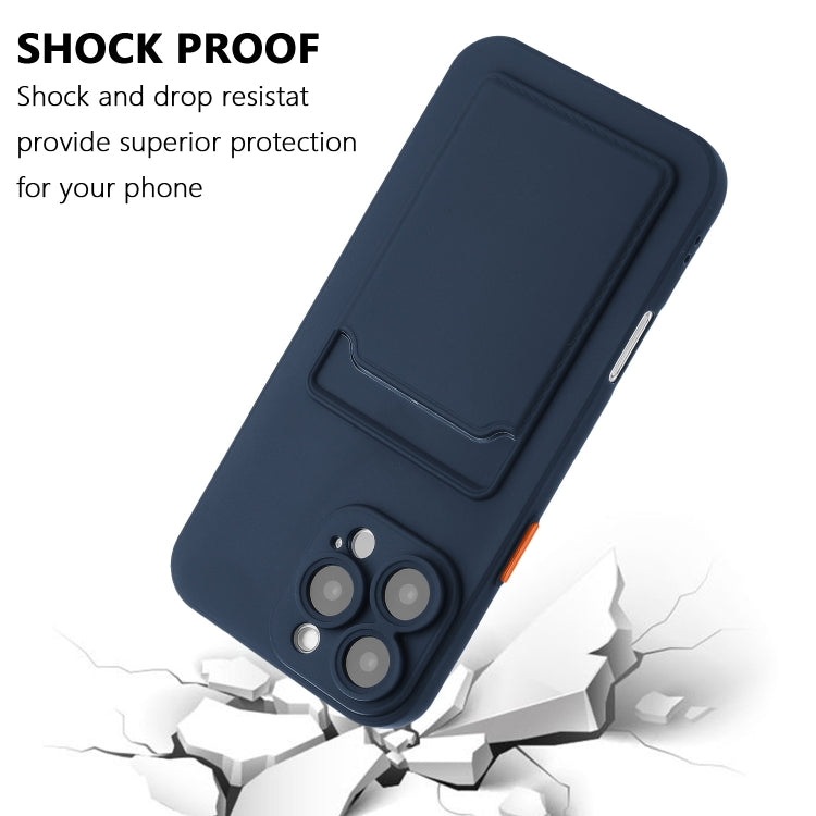 For iPhone 16 Pro Max Skin Feel Card Contrast Color Button TPU Phone Case(Dark Blue) by buy2fix