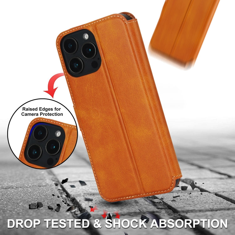For iPhone 16 Pro Shockproof PU + TPU Leather Phone Case(Light Brown) by buy2fix