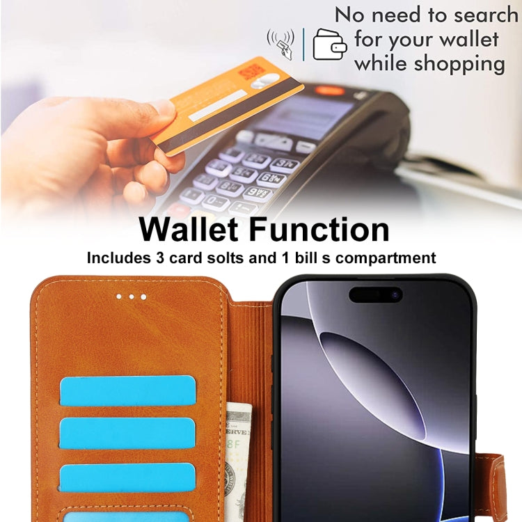 For iPhone 16 Pro Shockproof PU + TPU Leather Phone Case(Light Brown) by buy2fix