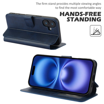 For iPhone 16 Plus Shockproof PU + TPU Leather Phone Case(Blue) - iPhone 16 Plus Cases by buy2fix | Online Shopping UK | buy2fix