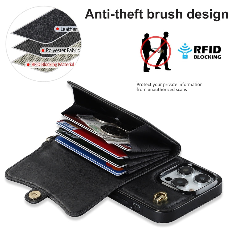 For iPhone 16 Pro Max RFID Card Slot Phone Case with Long Lanyard(Black) by buy2fix