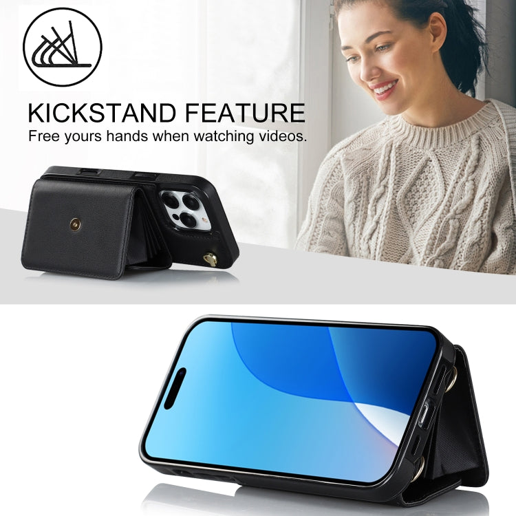 For iPhone 16 Pro Max RFID Card Slot Phone Case with Long Lanyard(Black) by buy2fix